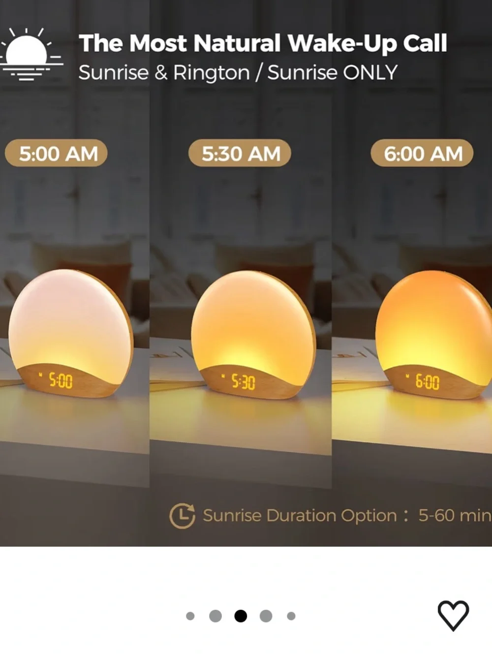 Sunrise Alarm Clock with Wood Base - white interchangeable LED Display